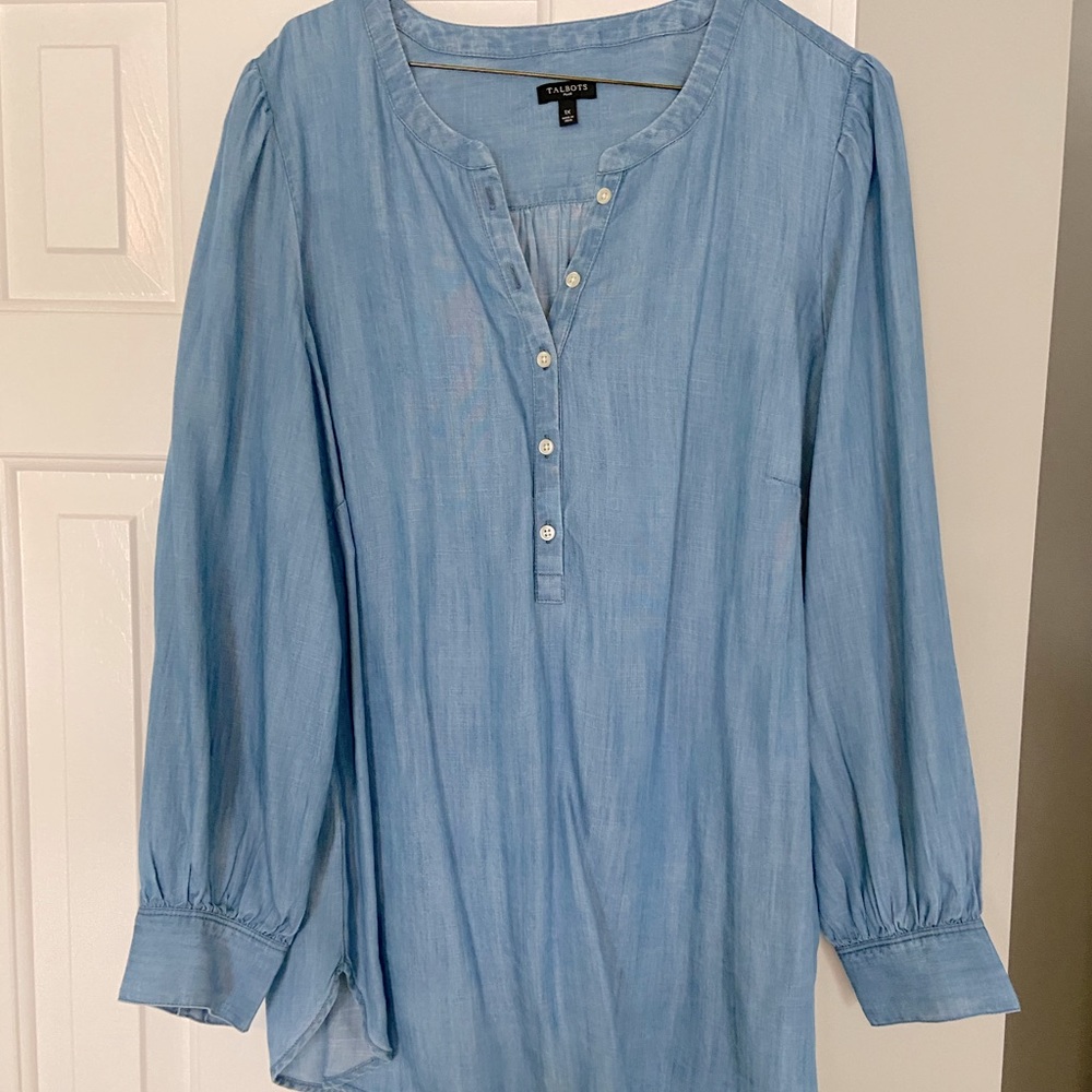 Talbots Plus Chambray Tencel Popover